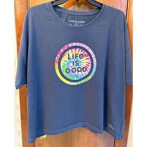 Life Is Good Navy Women's T-Shirt w/ LIG Tie Dye Logo
